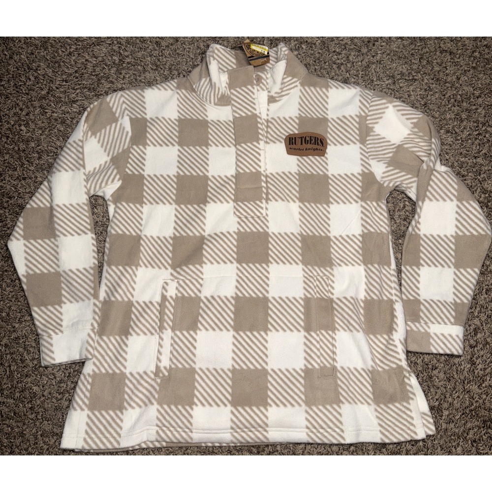 NEW Rivalry Threads Rutgers Scarlet Knights NCAA Women's Plaid Pullover (Large)